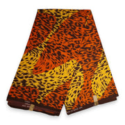 6 Yards - African print fabric - Orange / Yellow Leopard - Polycotton